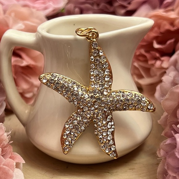 Gold and Silver Crystal Starfish Keychain Charm - Picture 3 of 13